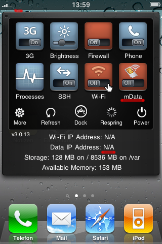 Disattivare la rete dati con mDataToggle [CYDIA]